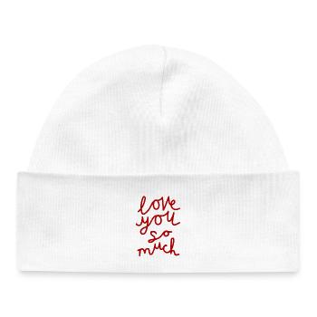 Handgeschriebenes Love You So Much Design - Baby Organic Mütze - Weiß - Vorne