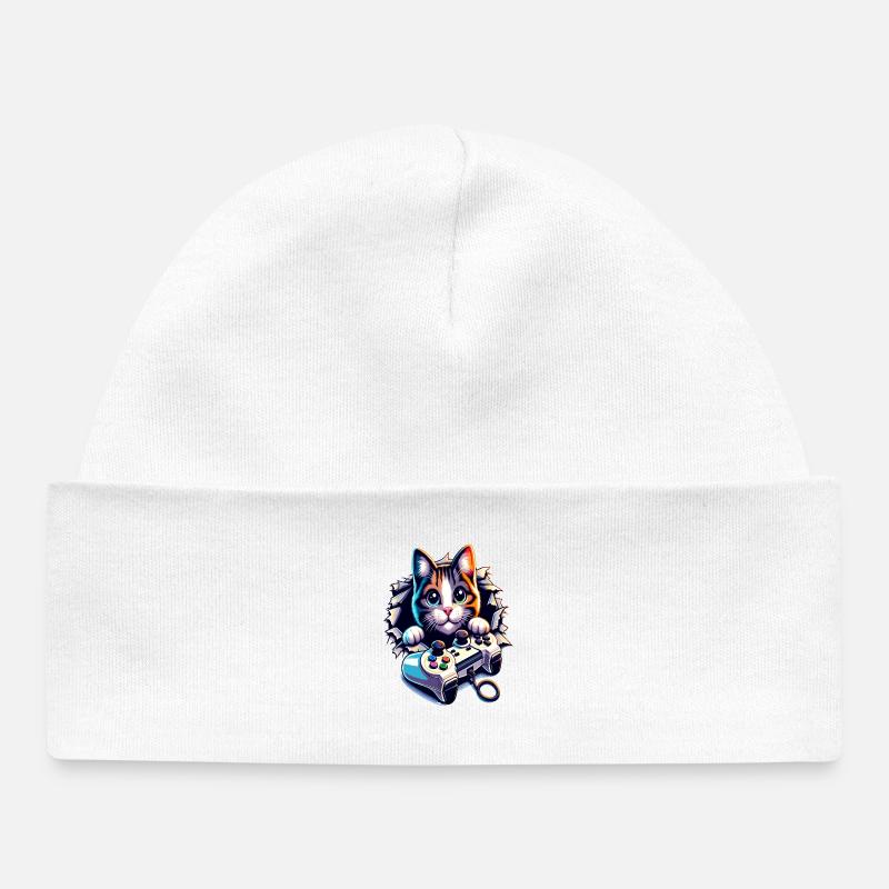 Cat Gamer avec manette - Bonnet bébé bio - blanc