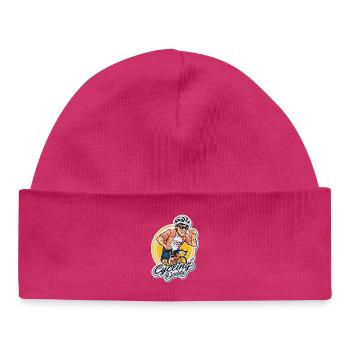 Vélo papa dessin animé autocollant - Bonnet bébé bio - hot pink - Devant
