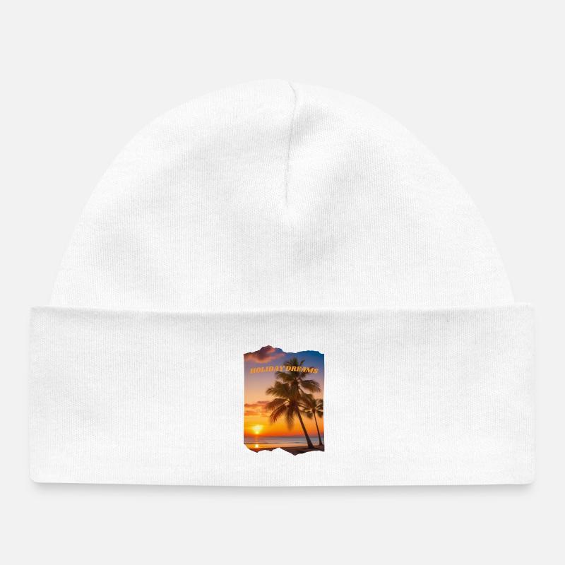 Holiday Dreams - Plage avec coucher de soleil - Bonnet bébé bio - blanc