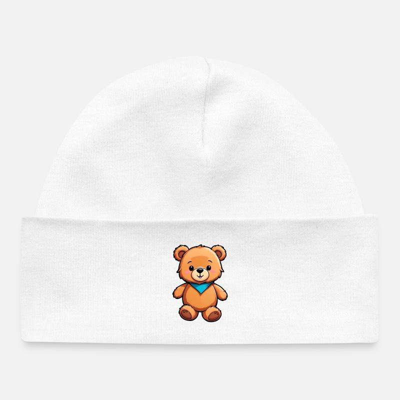 Ours en peluche de dessin animé pour enfants mignons - Bonnet bébé bio - blanc