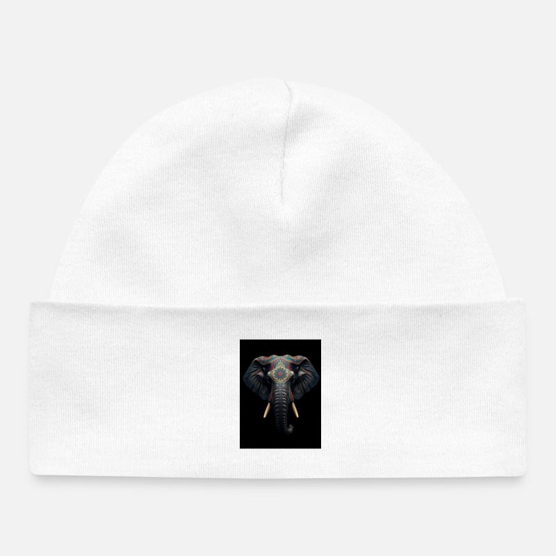 Tête d'éléphant tatoué style indien - Bonnet bébé bio - blanc
