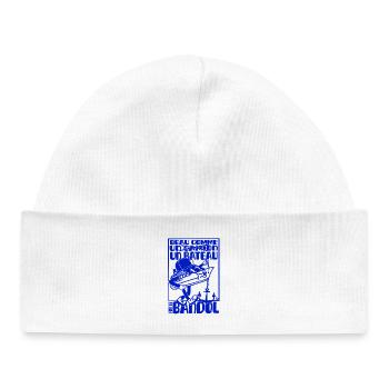Mascotte rétro méditerranéenne bandol bateau - Bonnet bébé bio - blanc - Devant