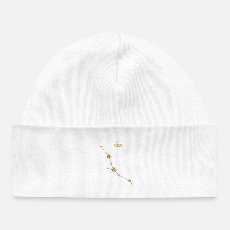 Taureau, signe du zodiaque, constellation d’étoiles, tons dorés - Bonnet bébé bio - blanc
