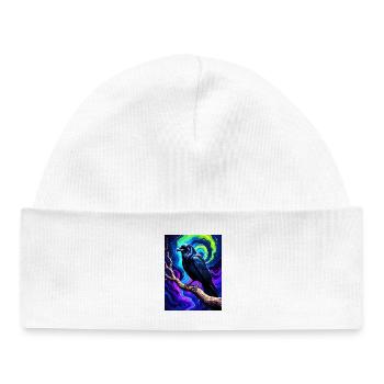 Vivid Black Crow Art on Psychedelic Background - Baby Organic Beanie - white - Front