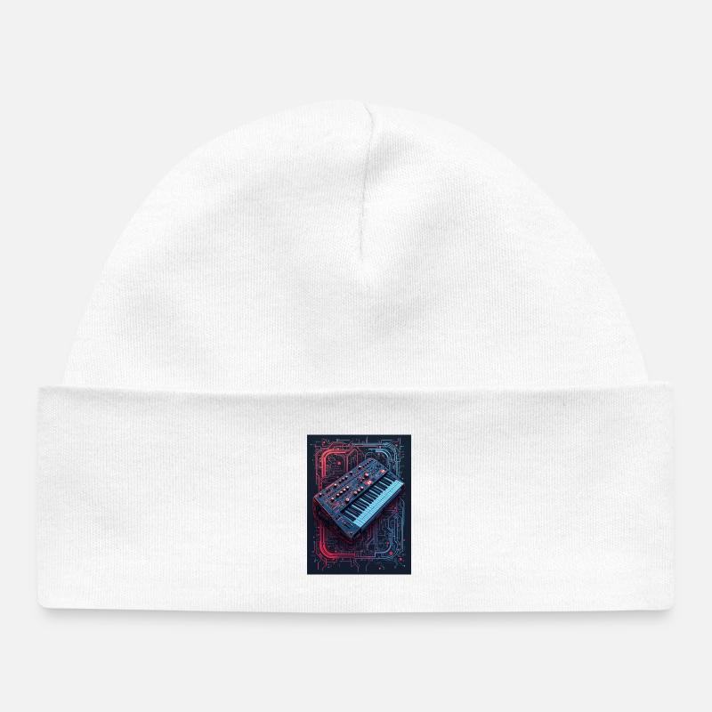 Futuristic synthesizer design - Baby Organic Beanie - white