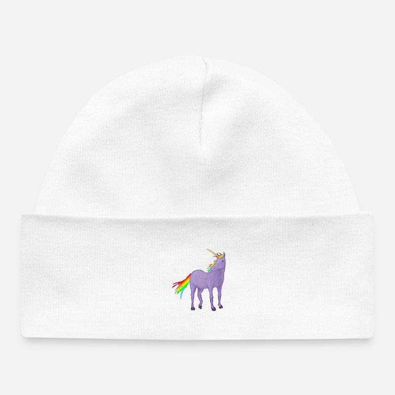 Licorne robe violette et crinière arc-en-ciel - Bonnet bébé bio - blanc