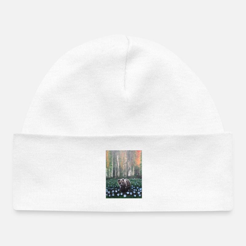 Ours dans la scène de forêt enneigée - Bonnet bébé bio - blanc