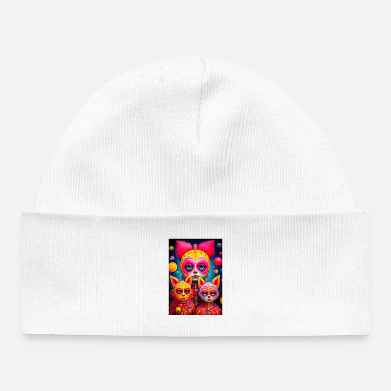 Visages Cosmiques Esquissés en Vifs Couleurs - Bonnet bébé bio - blanc