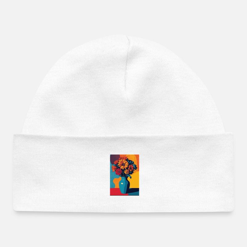 Bouquet de fleurs Pop Art - Bonnet bébé bio - blanc