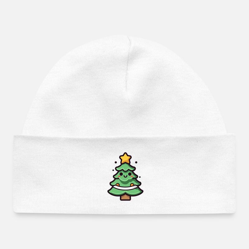 Illustration de sapin de Noël kawaii - Bonnet bébé bio - blanc