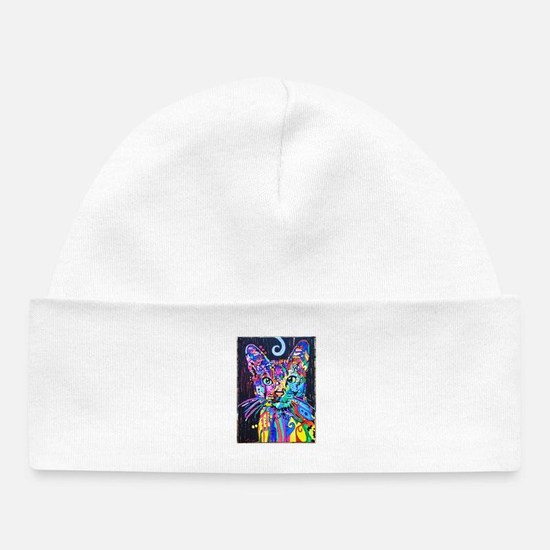 Portrait de chat au design psychédélique Pop Art - Bonnet bébé bio - blanc