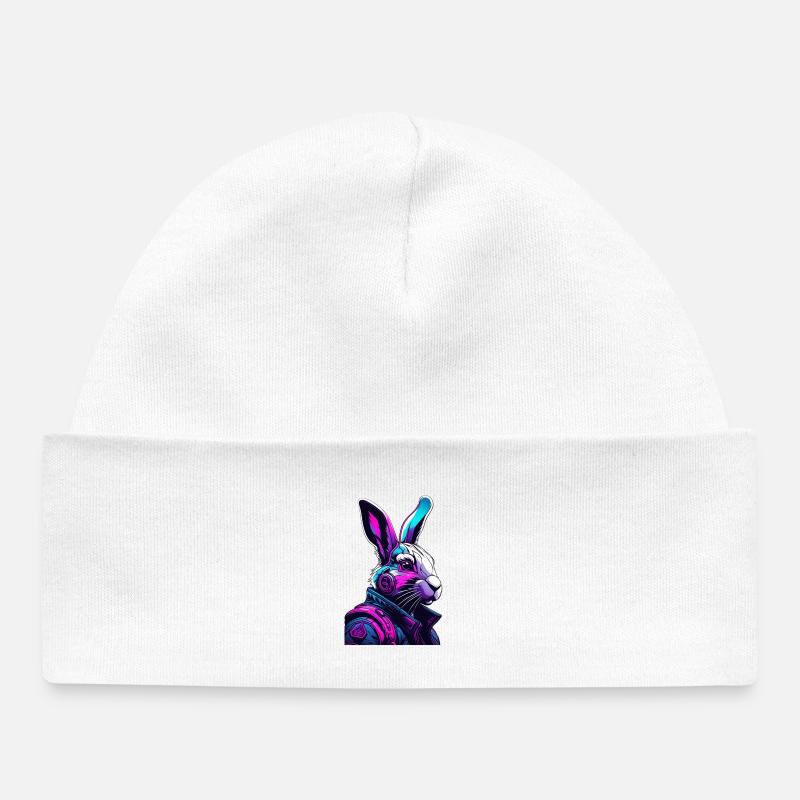 Lapin néon avec casque et look numérique - Bonnet bébé bio - blanc
