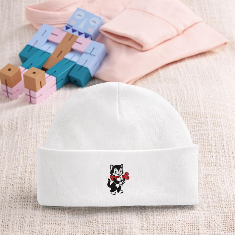Chat noir avec ruban rouge Bonnet bébé bio