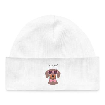 Dackel I Woof You Valentinstag Design - Baby Organic Mütze - Weiß - Vorne