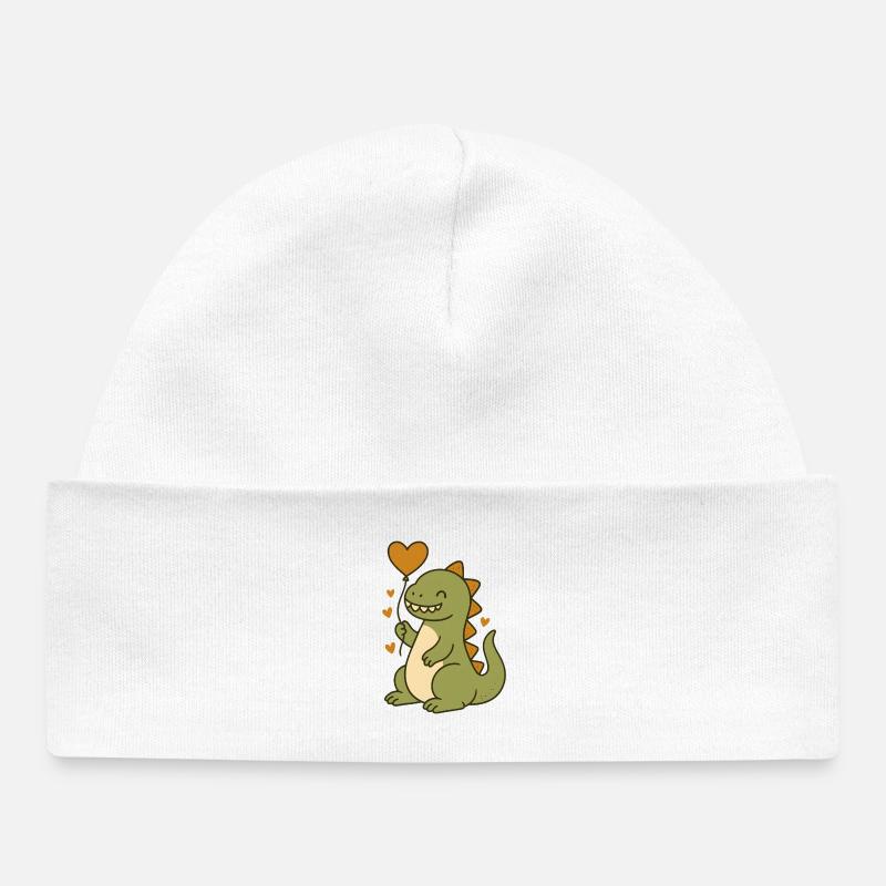 Dino avec ballon cœur - Bonnet bébé bio - blanc
