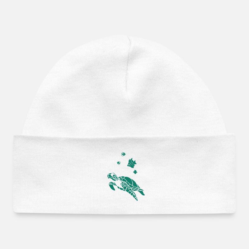 Tortue et Flag fish - Bonnet bébé bio - blanc