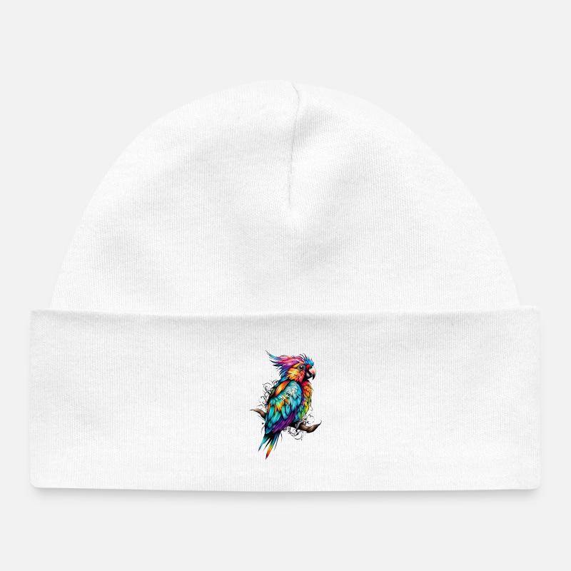 Perroquet coloré Couleur Feu - Bonnet bébé bio - blanc