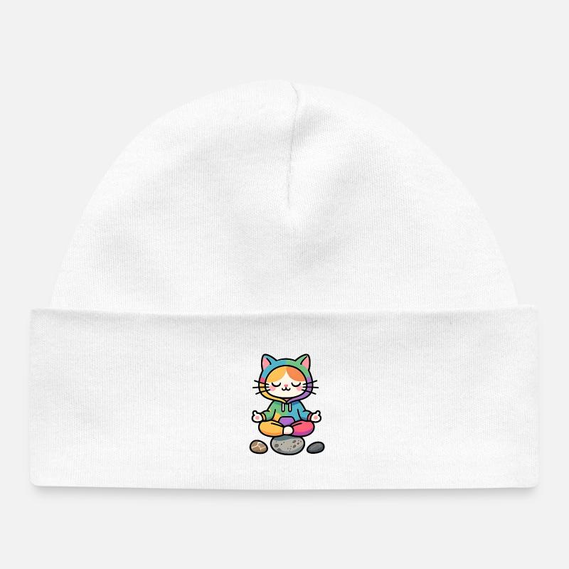 Chat Zen Arcenciel Méditatif - Bonnet bébé bio - blanc