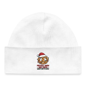Bretzel festif avec chapeau de Père Noël et lumière de Noël - Bonnet bébé bio - blanc - Devant