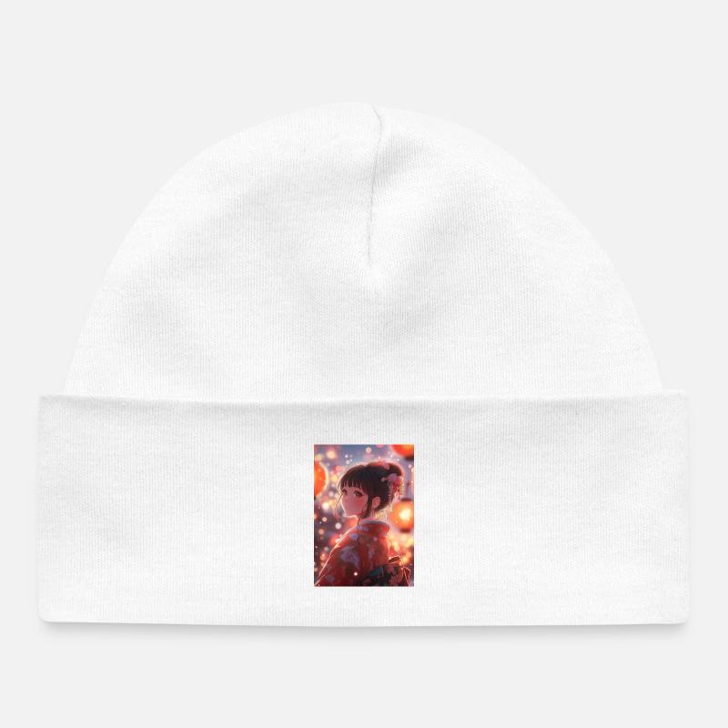 Kimono Blooming Bright Lanterns - Baby Organic Beanie - white