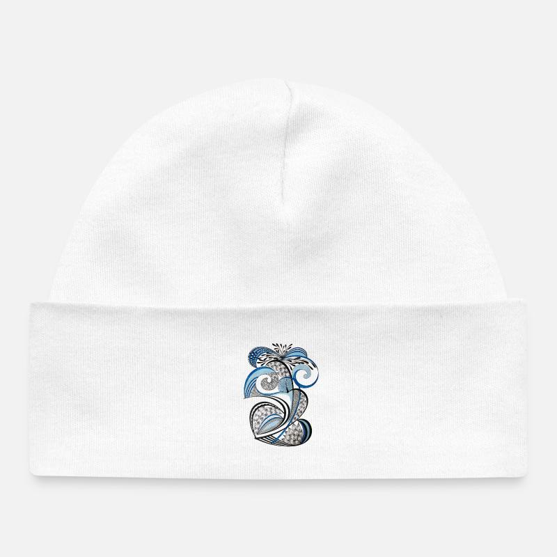 Feuilles tourbillonnantes bleu-noires - Bonnet bébé bio - blanc