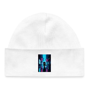 Black cyberpunk cat in neon rain city - Baby Organic Beanie - white - Front