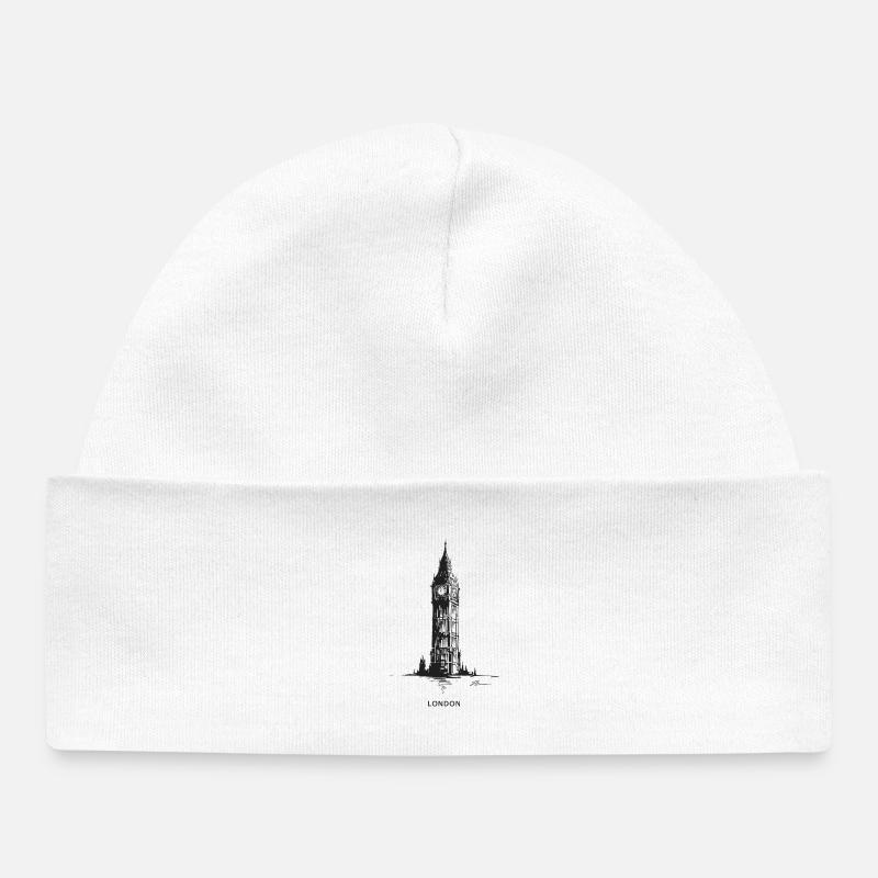 Silhouette de la tour de l’horloge de Londres - Bonnet bébé bio - blanc