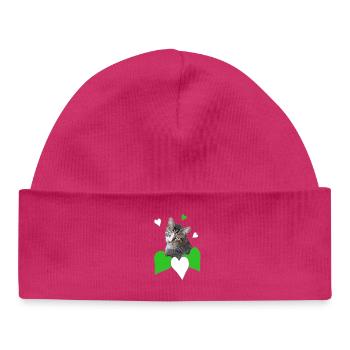 Cat Love Chat tigré Vert Coeurs - Bonnet bébé bio - blanc - Devant