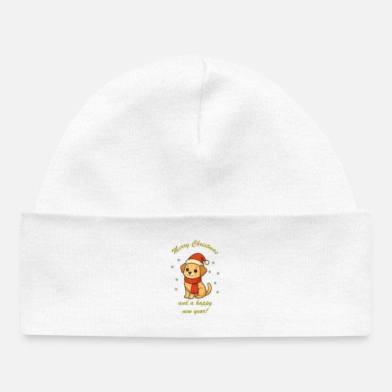 Chien de Noël avec écharpe - Bonnet bébé bio - blanc