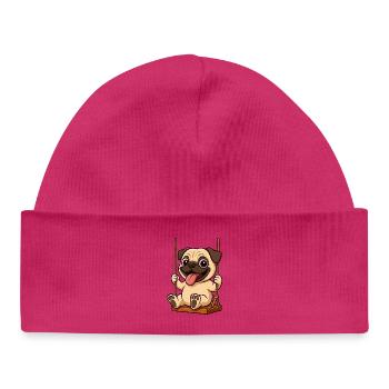 Cute Pug Cartoon Playground Friendship Panting - Baby Organic Beanie - white - Front