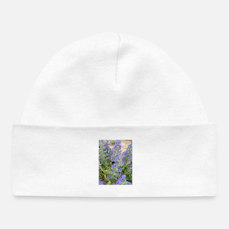 Lilac Blossoms Bee-Friendly Pattern - Baby Organic Beanie - white