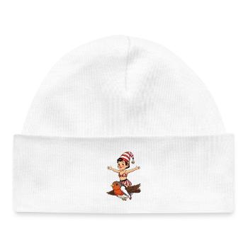Gnome girl on back robin - Baby Organic Beanie - white - Front