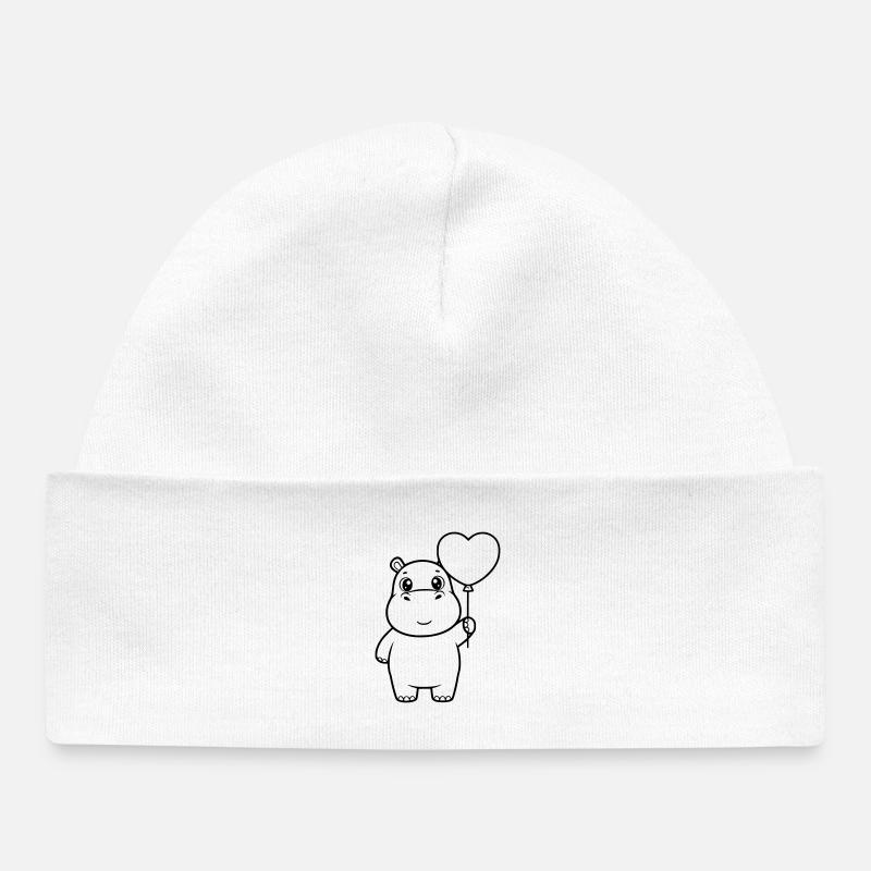 Silhouette en forme de ballon en forme de cœur d’hippopotame mignonne - Bonnet bébé bio - blanc