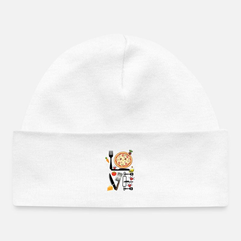 Plaisir de cuisine de pizzas de Kawaii, amour - Bonnet bébé bio - blanc