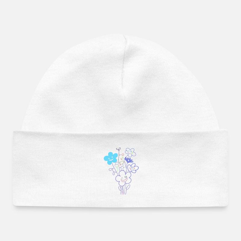 Fleurs joyeuses au trait néon - Bonnet bébé bio - blanc