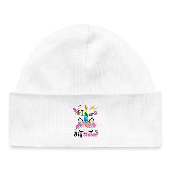 Je suis la grande sœur Licorne Florale - Bonnet bébé bio - blanc - Devant