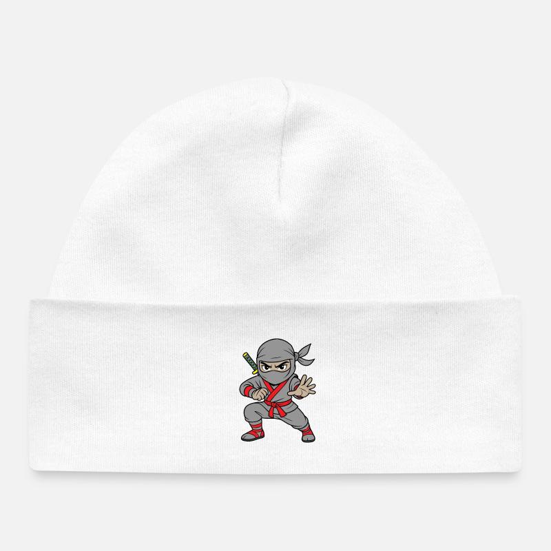 Ninja Gris Guerrier de l’Ombre - Bonnet bébé bio - blanc