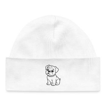 Pug Contour Drawing: Cute Snout - Baby Organic Beanie - white - Front