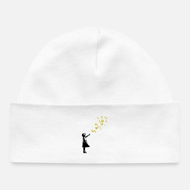 Papillons dans le style Banksy - Bonnet bébé bio - blanc