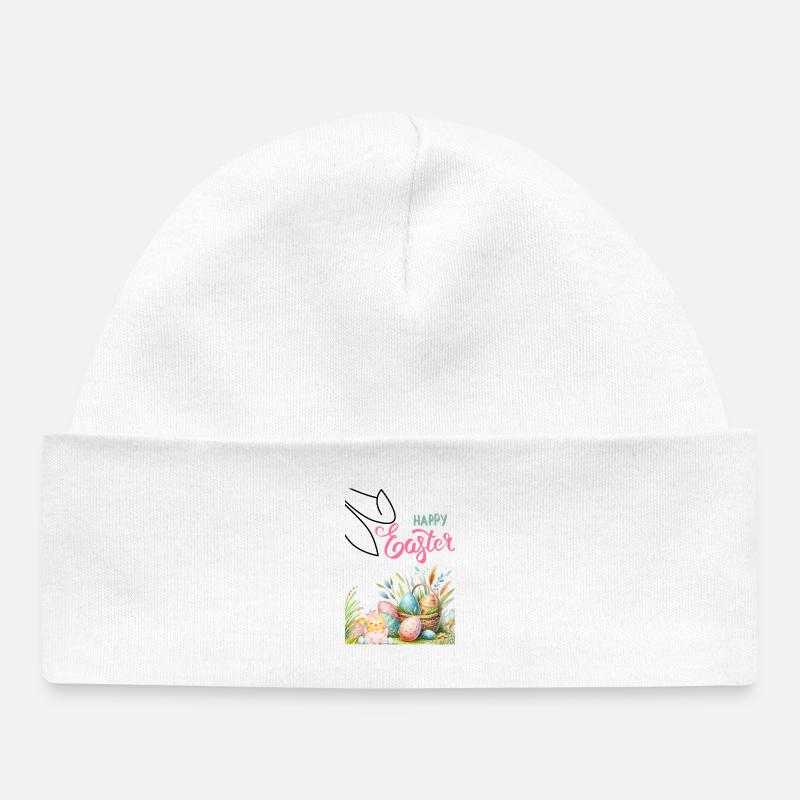 Panier de Pâques pastel et œufs - Bonnet bébé bio - blanc