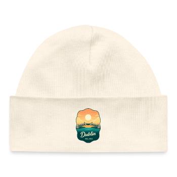Dublin Ha'penny Bridge Ireland Retro Sunset Badge - Baby Organic Beanie - white - Front