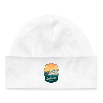 Insigne rétro Sunset des Dômes Bleus de Santorin - Bonnet bébé bio - blanc - Devant