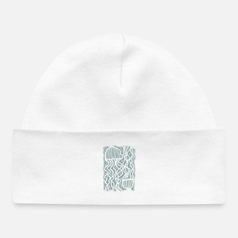 Océan de méduses dessiné à la main - Bonnet bébé bio - blanc