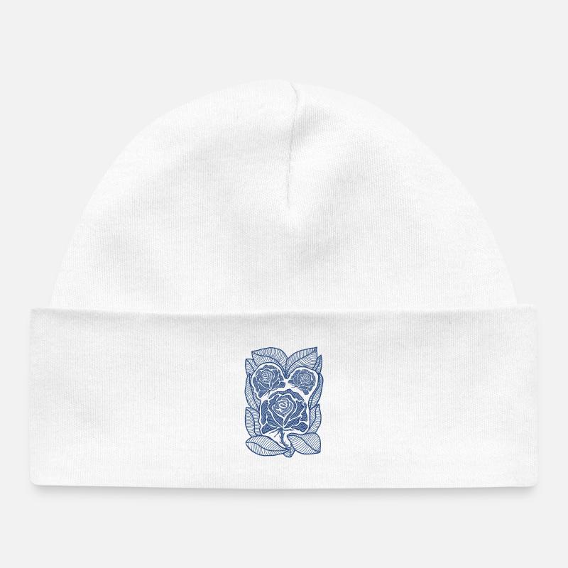 Fleur de filigrane de rose bleue - Bonnet bébé bio - blanc