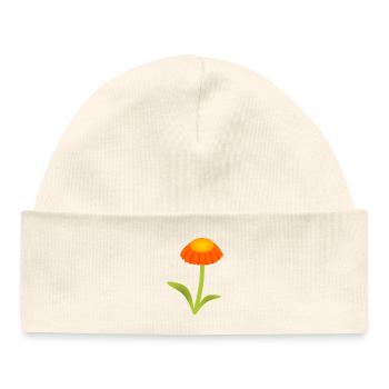 Marguerite orange sur tige vert citron - Bonnet bébé bio - blanc - Devant