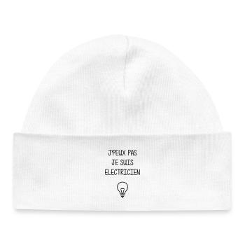 J'peux Pas Je Suis Électricien : Tension Maximale - Bonnet bébé bio - blanc - Devant