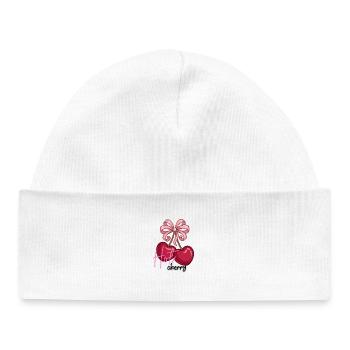 Cherry hearts with bow - Baby Organic Beanie - white - Front