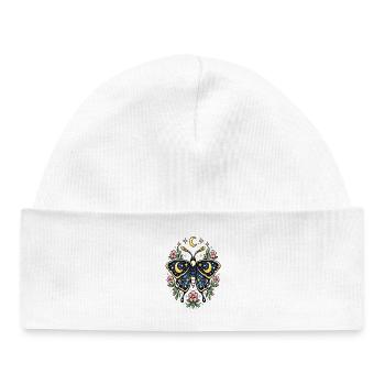 Celestial Butterfly Moon Flowers Stars - Baby Organic Beanie - white - Front