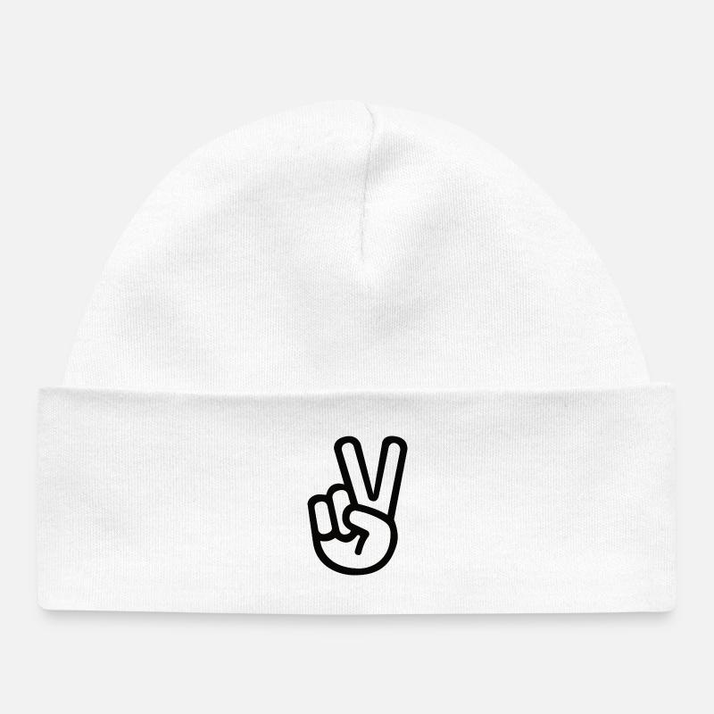 Signe de la main de la paix – Symbole de la victoire - Bonnet bébé bio - blanc